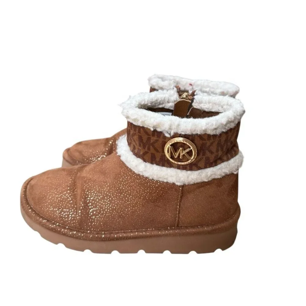 Michael Kors Kids Luxy Laurinda 2 ankle boots  brown faux suede fur lining sz 12